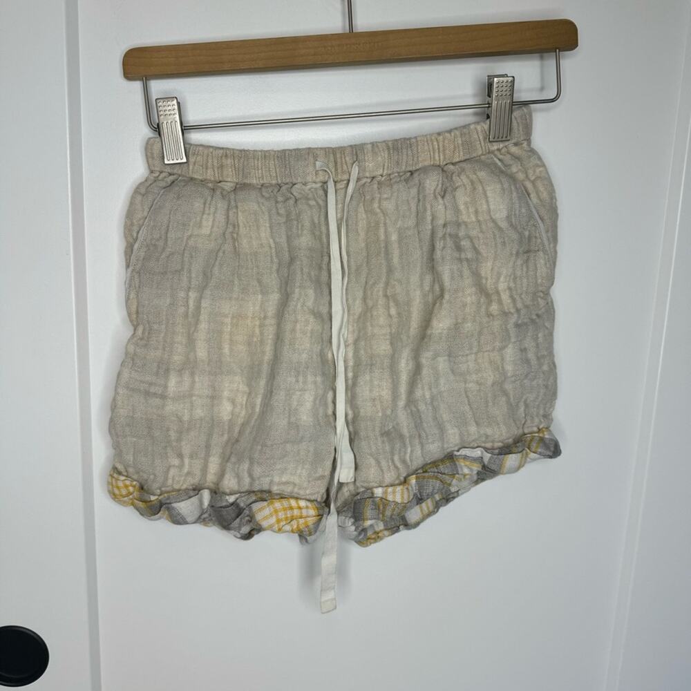 Aritzia Le Fou Wilfred Plaid Linen Drawstring Cuffed Shorts Size XXS